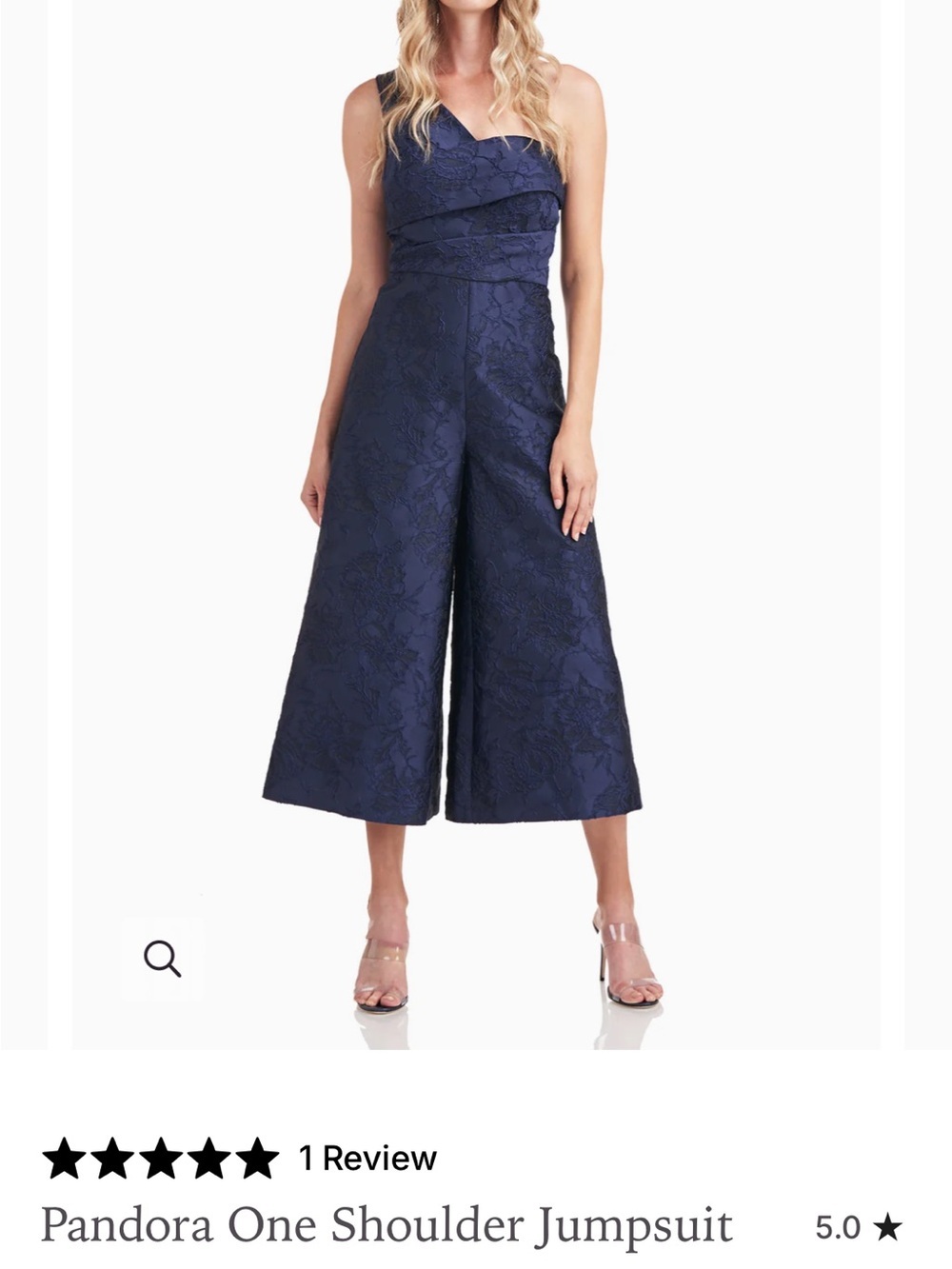 Kay Unger Navy One-Shoulder Lace Jumpsuit - Picture 2 of 9